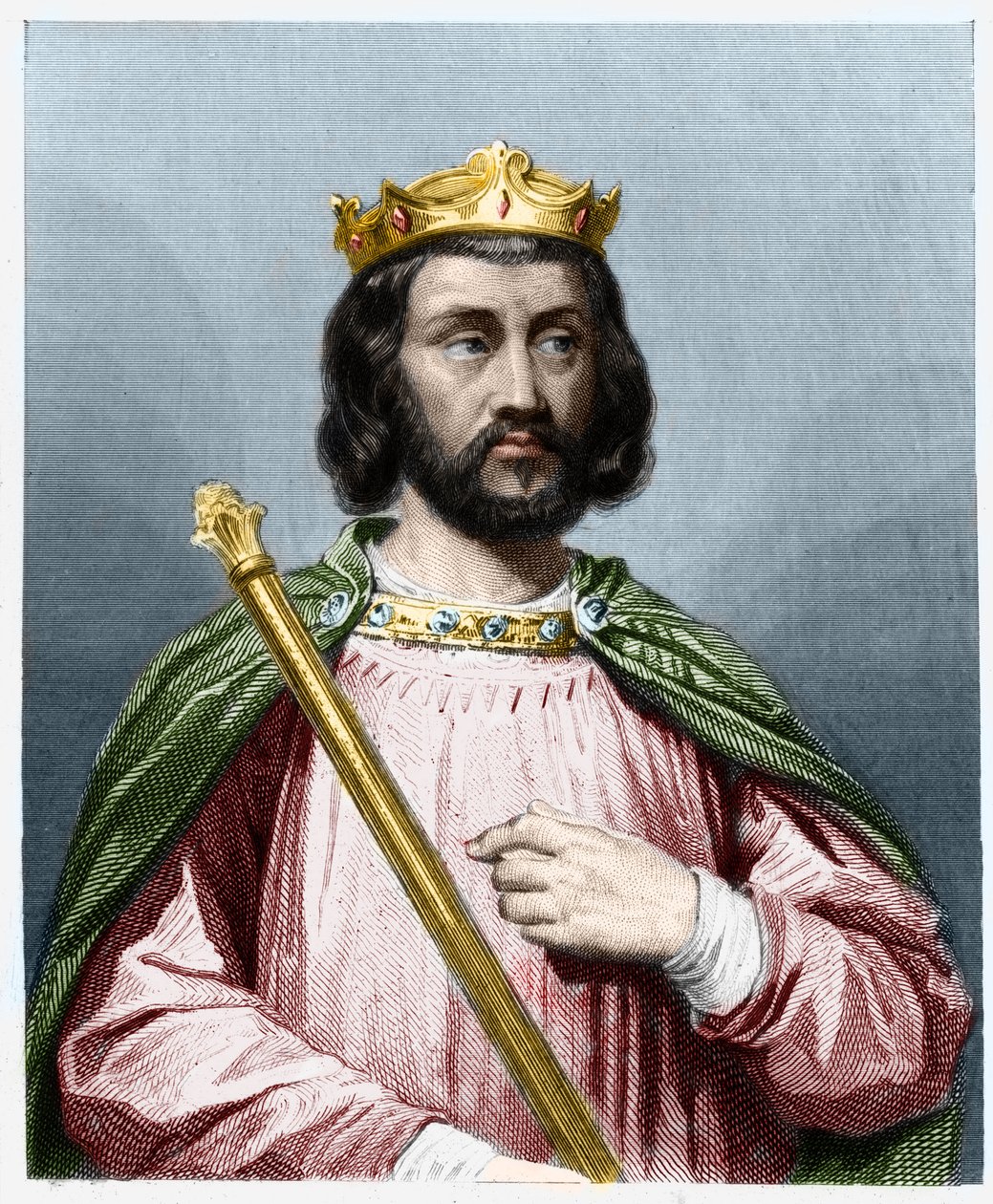 Porträt von Chlothar (Chlothaire) III (652-673), König von Neustrien und Burgund - in „Histoire des Francais“ von Lavallee, Gravur, sd von French School