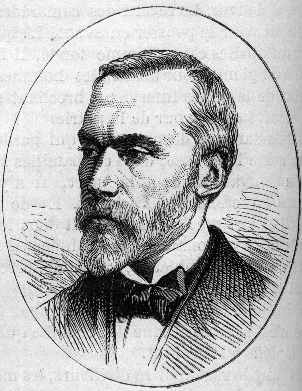 Porträt von Eugene Guillaume (1822-1905), französischer Bildhauer. Gravur in „Le Monde Illustré“ Nr. 890 vom 2. Mai 1874. von French School