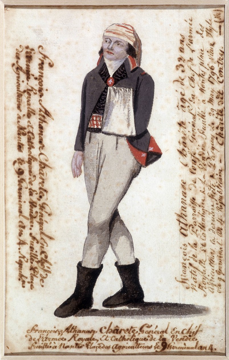 Porträt von Francois Athanase (Francois-Athanase) de Charette de la Contrie (1763-1796), Arm in einer Schlinge, royalistischer Anführer der Vendée - Musée Dobrée, Nantes von French School