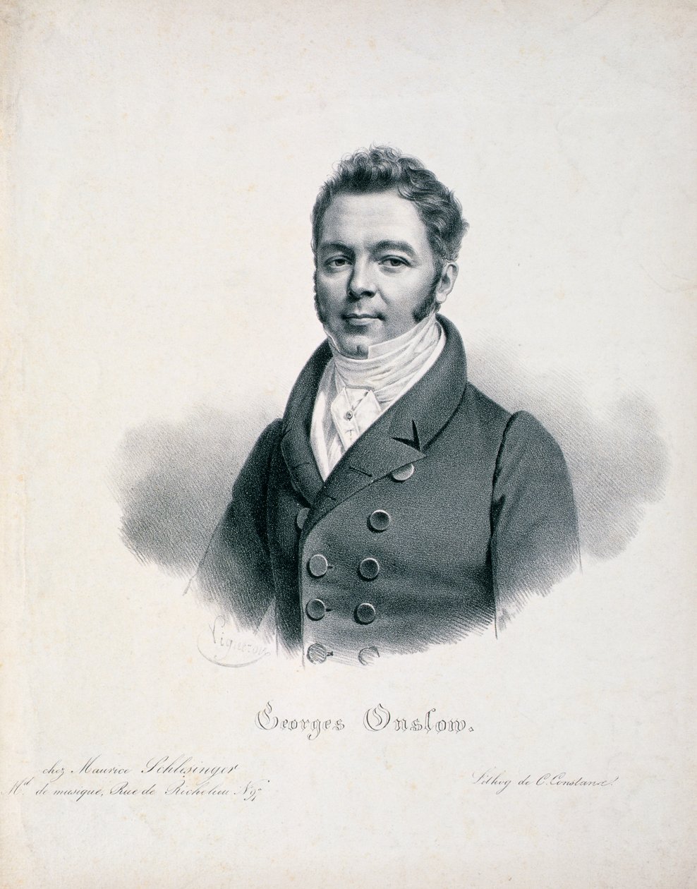 Porträt von George Onslow (1784-1853) graviert von C. Constance von French School