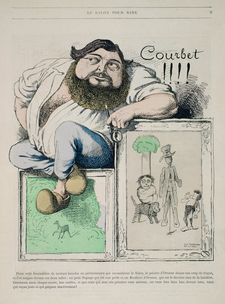 Porträt von Gustave Courbet (1819-77) Illustration aus Gill Revue, veröffentlicht 1868 von Marchandeau von French School