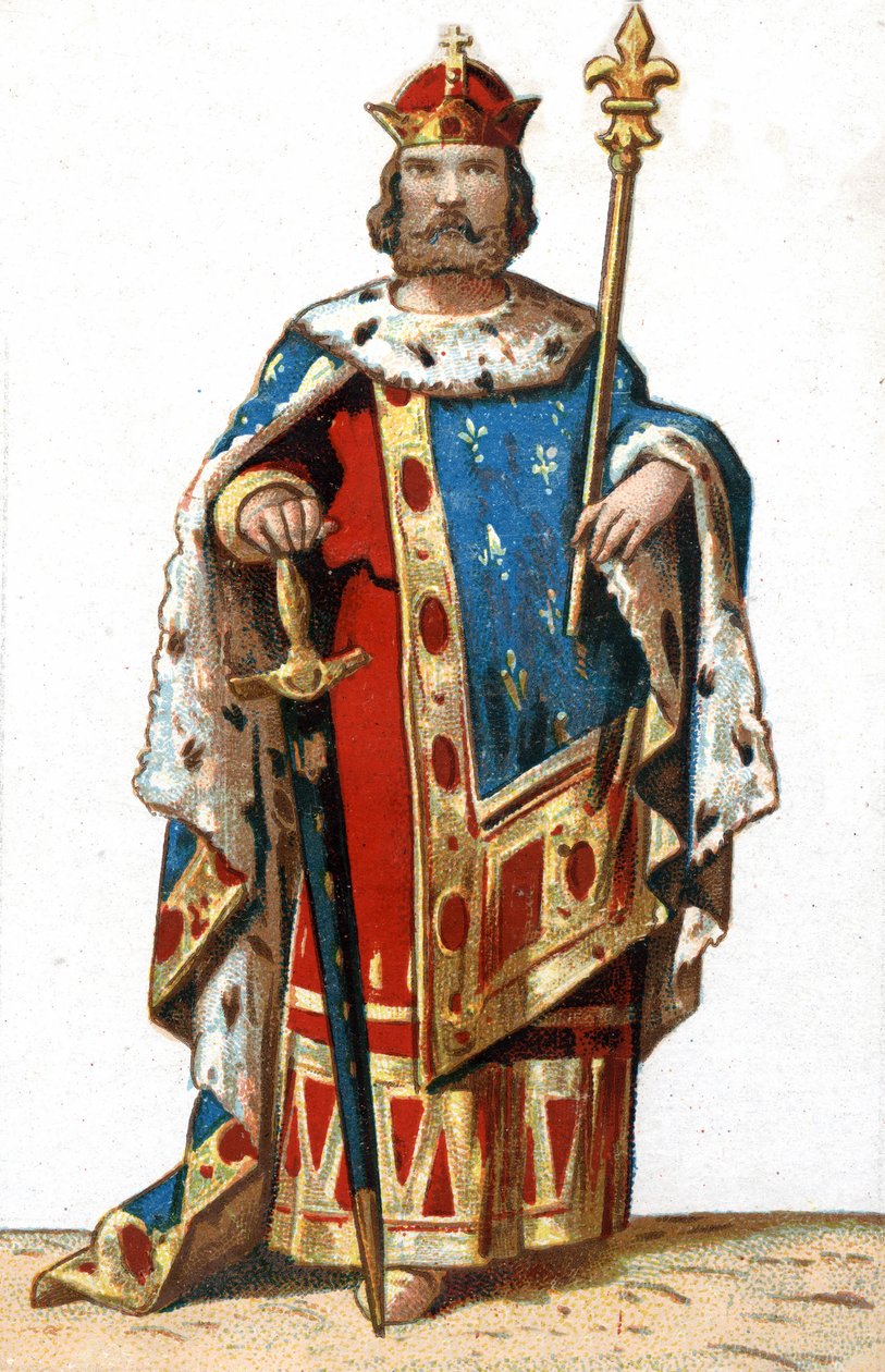 Porträt von Hugues I Capet (ca. 941 - 996), Herzog von Frankreich und dann König von Frankreich. Chromolithographie aus dem späten 19. Jahrhundert von French School