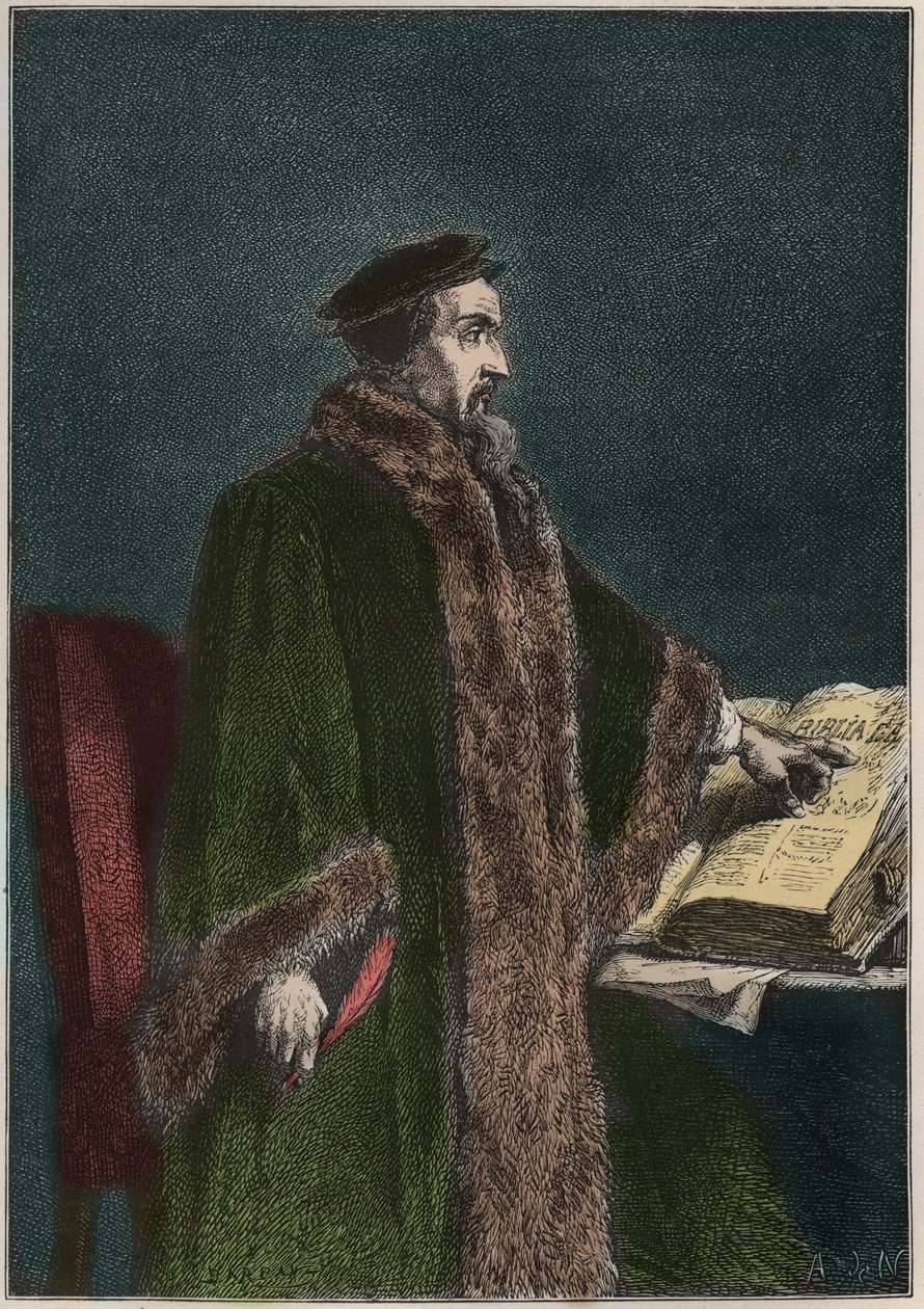 Porträt von Jean Calvin (Jean Cauvin) (1509-1564), französischer Religionsreformer und Schriftsteller - John Calvin - Gravur aus L