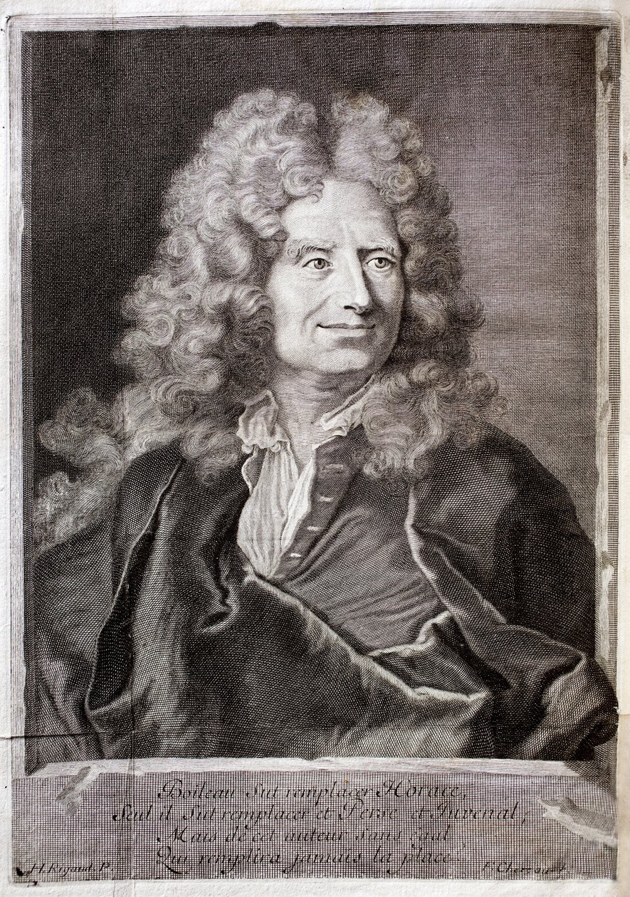 Porträt von Nicolas Boileau, auch bekannt als Boileau Despreaux (1636-1711) Dichter, Schriftsteller. Gravur zur Illustration der Werke von M. Boileau Despreaux, mit historischen Erläuterungen, Band 1, Edition Fabre et Barillot von French School