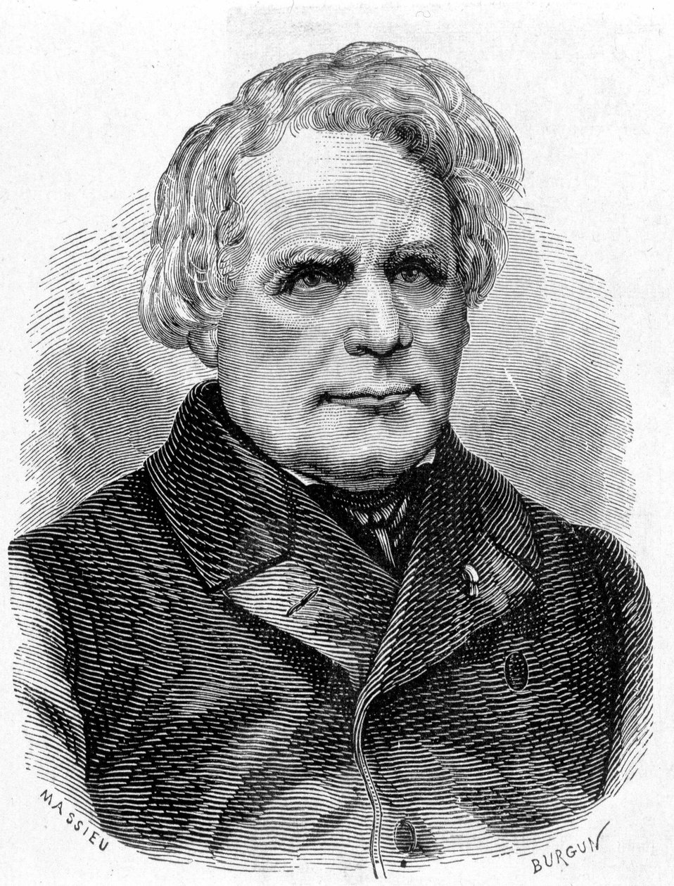 Porträt von Ruhmkorff Heinrich Daniel (1803 - 1877), Erbauer von Physikinstrumenten (das Induktionsgerät), deutscher Mechaniker und Elektriker - in „Album der Wissenschaft; berühmte Wissenschaftler; Große Entdeckungen“ 1896 von French School
