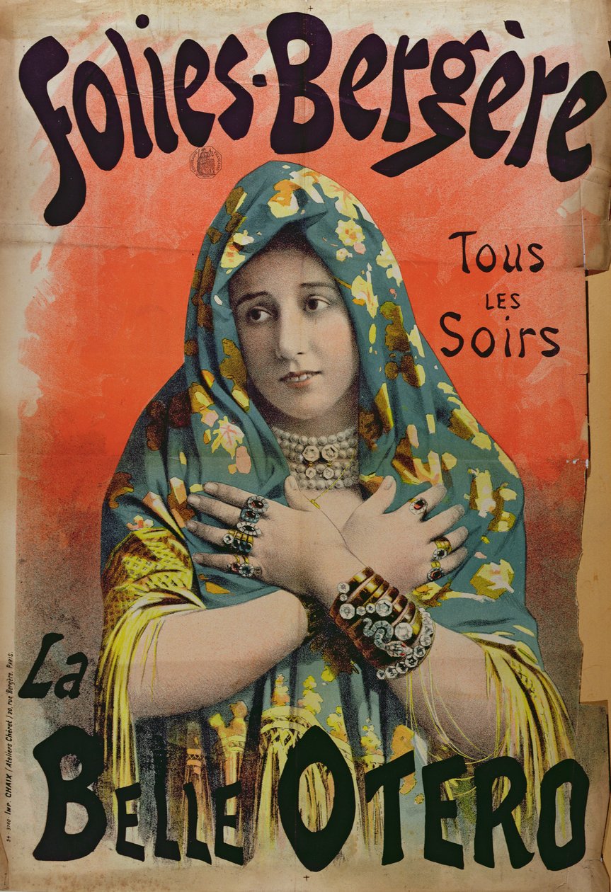 Plakat, das La Belle Otero im Folies Bergère bewirbt, ca. 1892-94 von French School