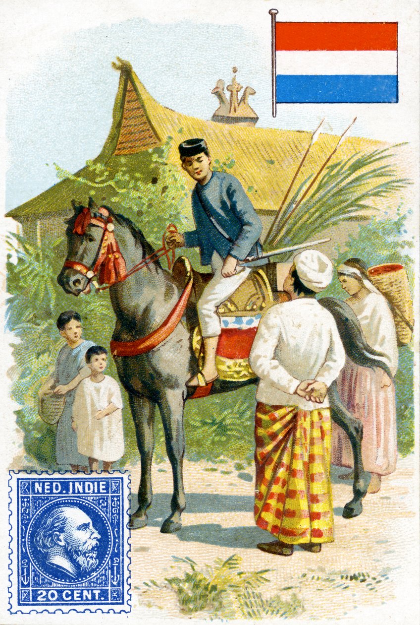 Postbote, der einen Brief in den Niederländischen Ostindien zustellt, späte 19. Jahrhundert von French School