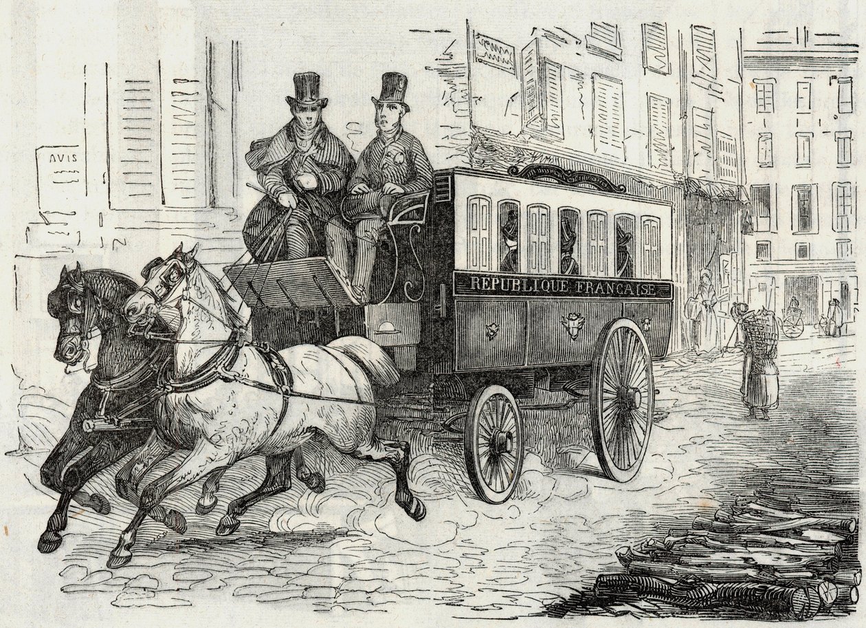 Post: der Omnibus der Briefträger - Gravur in „Tableau-de-Paris“ von Edmond Texier 1852 von French School