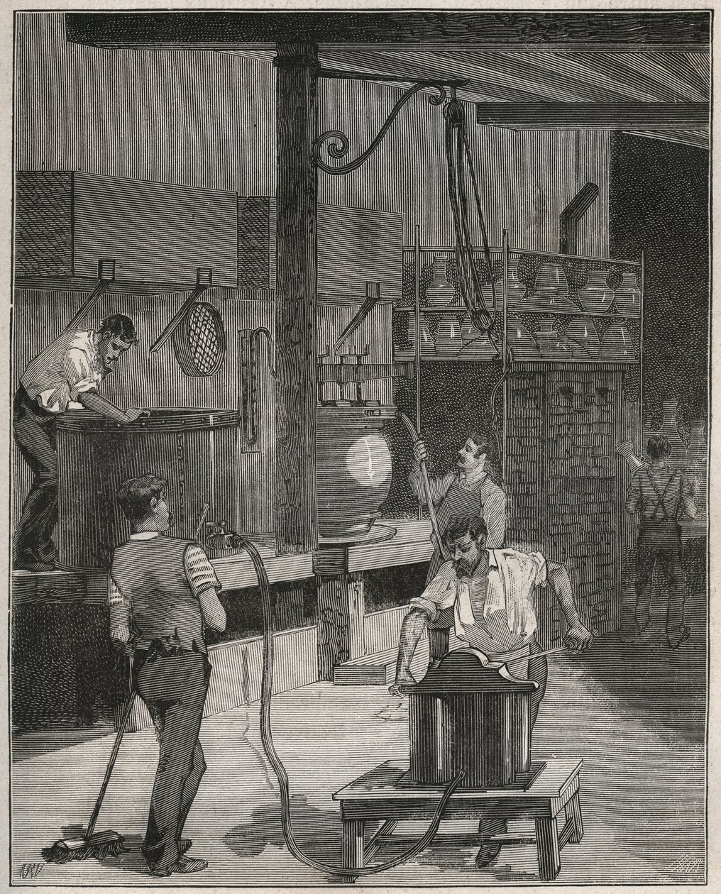 Töpferei, Manufacture de Sèvres: Vakuum- und Druckgusswerkstatt. Gravur von 1885 in 