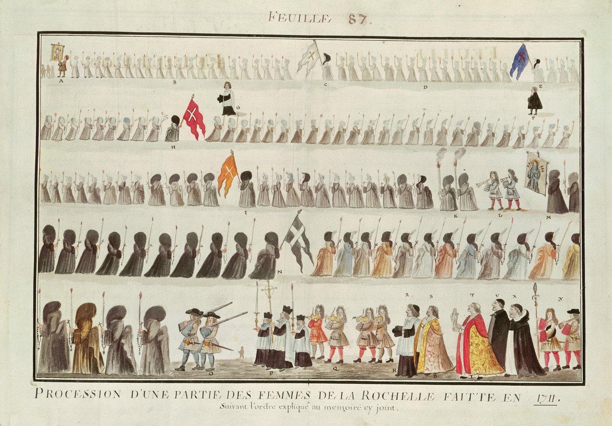 Prozession einer Gruppe von Frauen aus La Rochelle, 1711 von French School