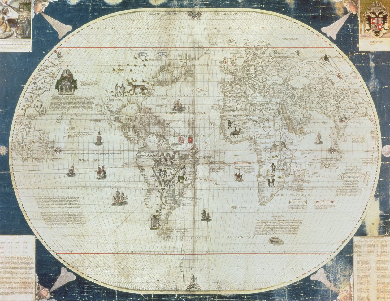 Weltkarte, entworfen von Sebastien Cabot (ca. 1476-1557), 1544 von French School