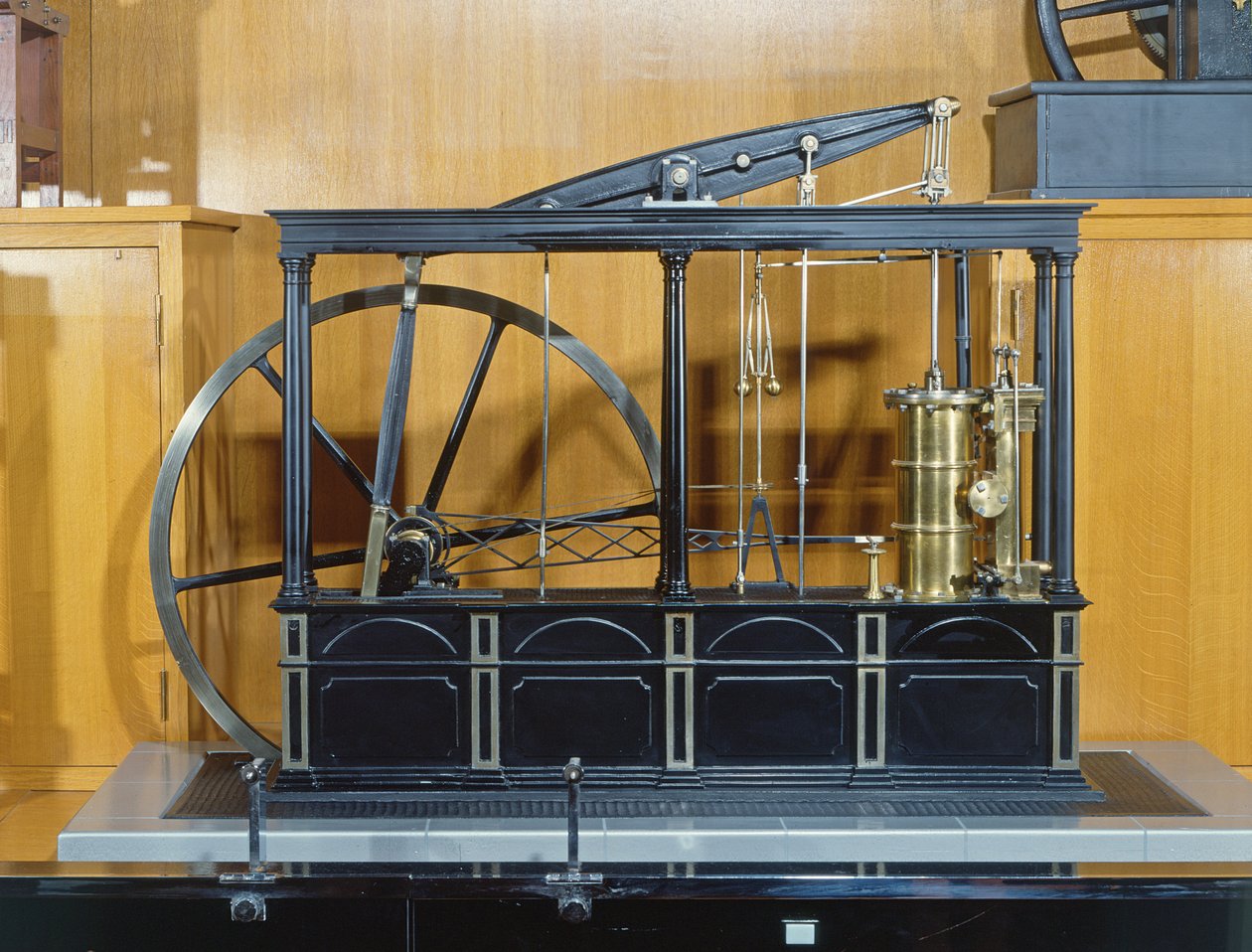 Rekonstruktion der von James Watt entworfenen Dampfmaschine (Kupfer & Glas) von French School