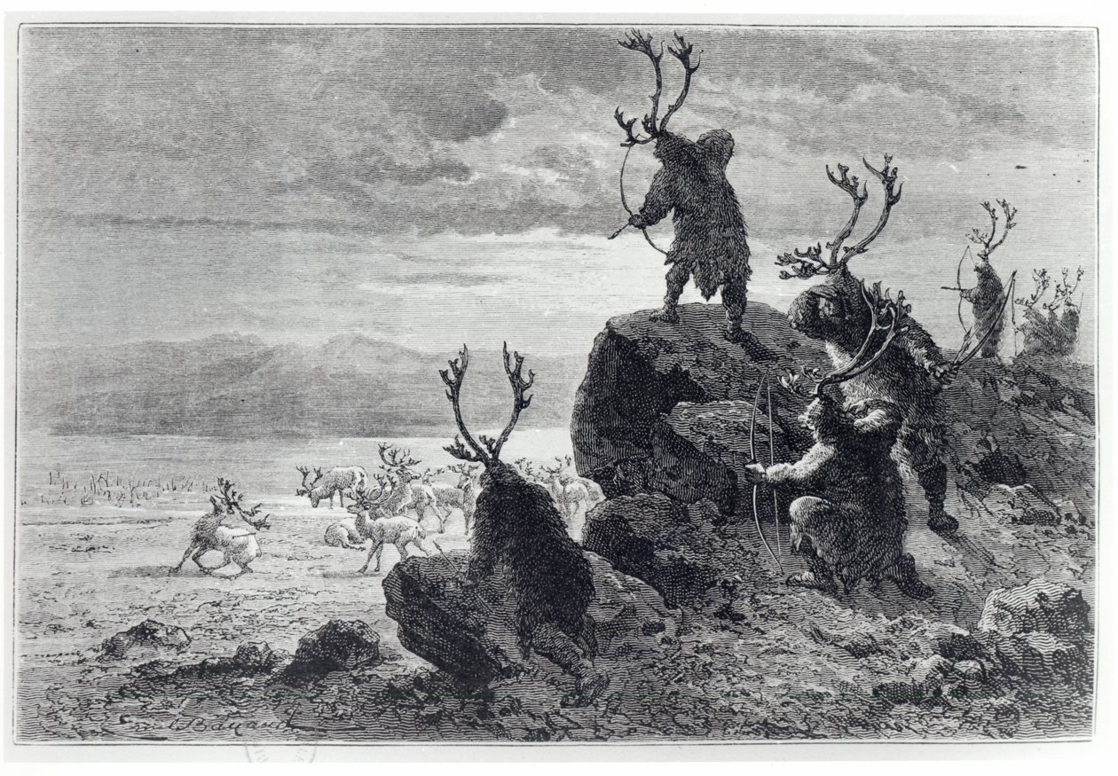 Rentierjagd in der Steinzeit, Illustration aus L