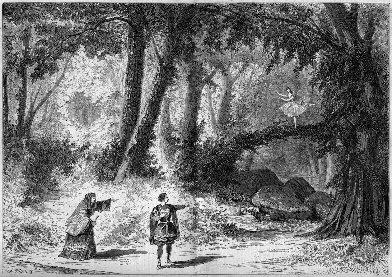 Darstellung eines Balletts: Szenografie von Akt I, Szene 2 von „Der Papillon“ von Jacques Offenbach. Dekor von Desplechin. Paris, Théâtre Impérial de l