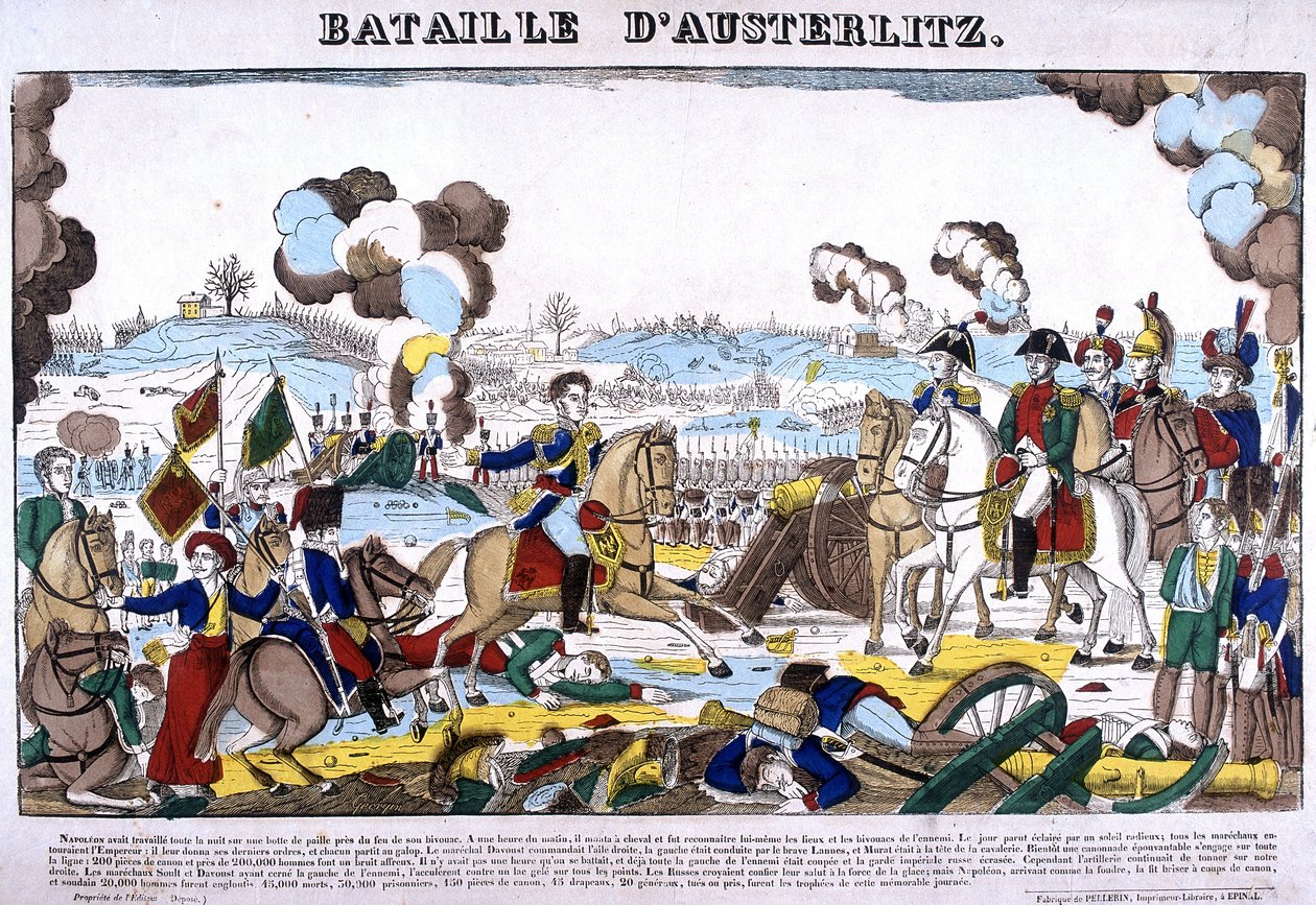 Darstellung der Schlacht von Austerlitz, oder Schlacht der drei Kaiser, am 02.12.1805. Bild von Epinal von French School