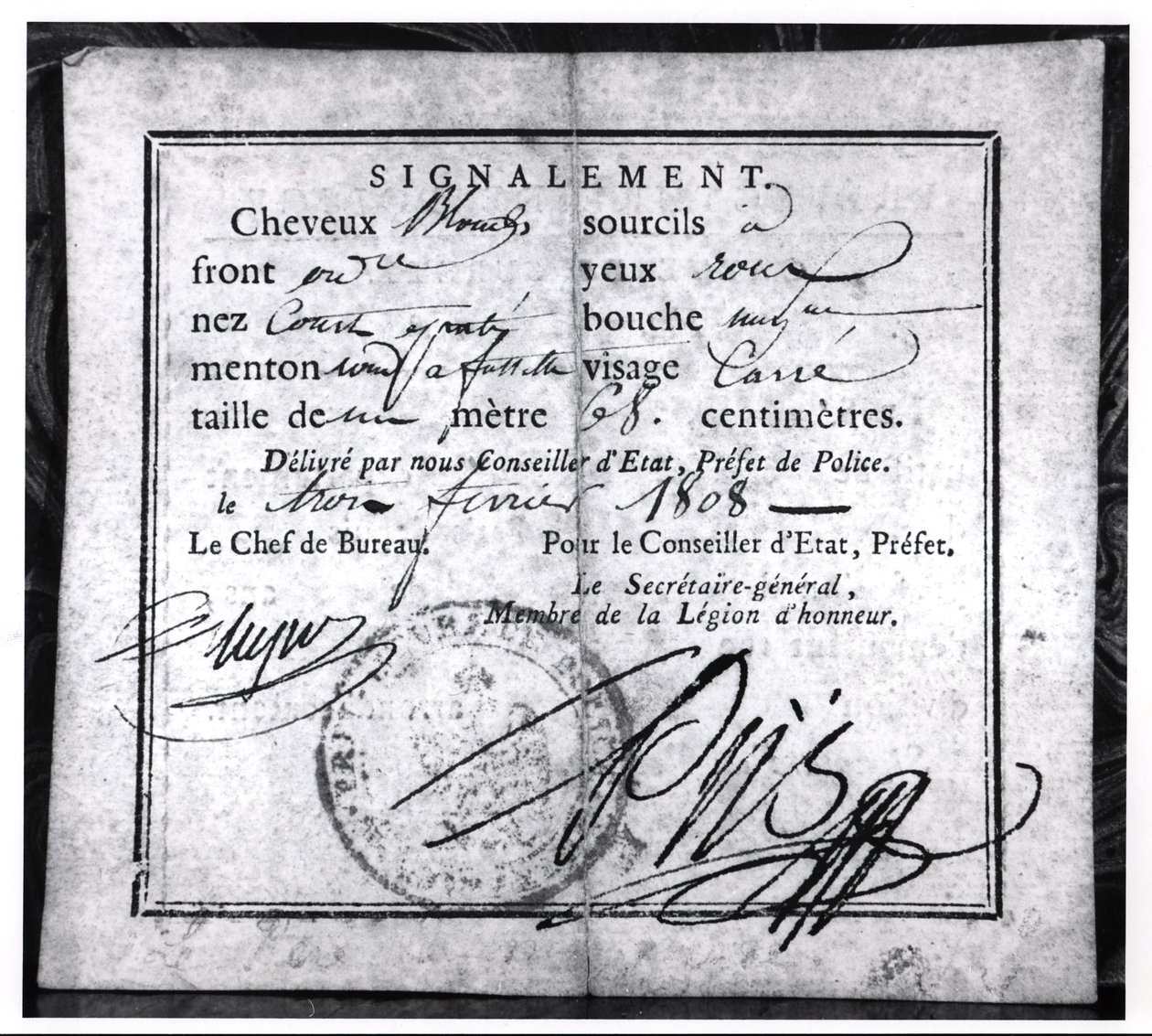 Rückseite einer Sicherheitskarte, 1808 von French School