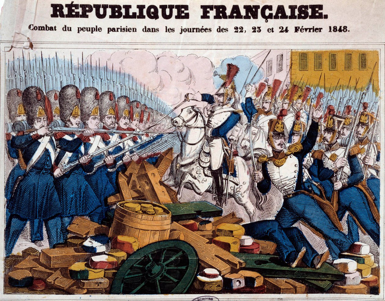 Revolution von 1848: der Kampf des Pariser Volkes auf den Barrikaden an den Tagen des 22., 23. und 24. Februar von French School