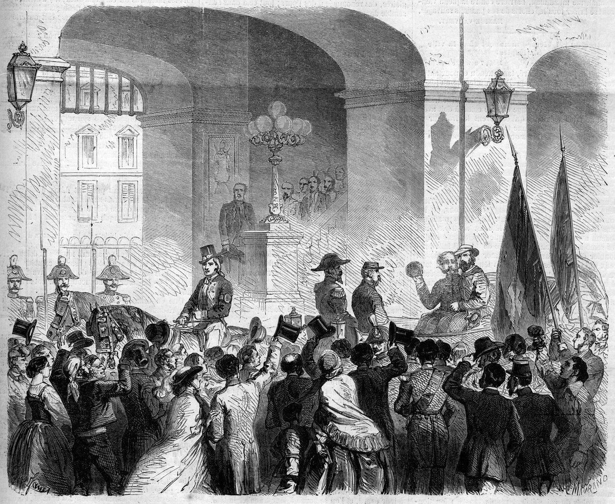Risorgimento, Neapel, 7. November 1860: Einzug von Viktor Emanuel II., König von Italien, in den Königspalast von Neapel nach der Abstimmung der Bevölkerung von French School