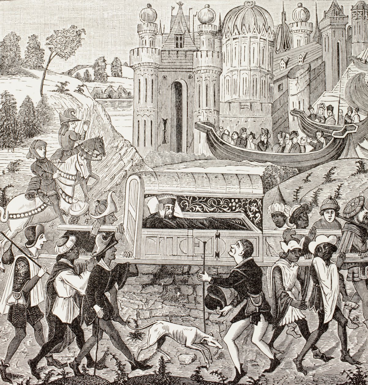 Robert I., Herzog der Normandie, wird von Negern in seiner Sänfte getragen, aus 