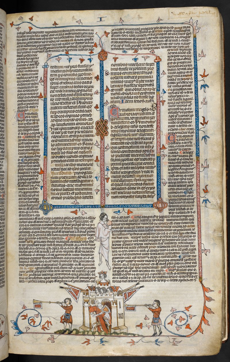 Szene eines berittenen Ritters, der aus einer Burg hervorkommt, ca. 1300-40 von French School