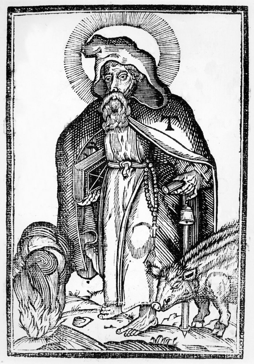 Heiliger Antonius der Große, Frontispiz aus In Symbolicam S.Antonii Magni Imaginem Commentatio von Théophile Raynaud, veröffentlicht 1659 von French School