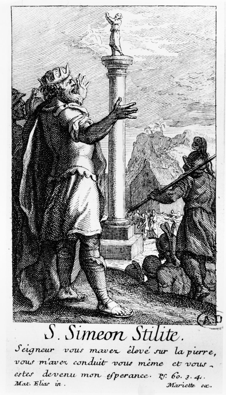 Heiliger Simeon Stylites auf seiner Säule von French School