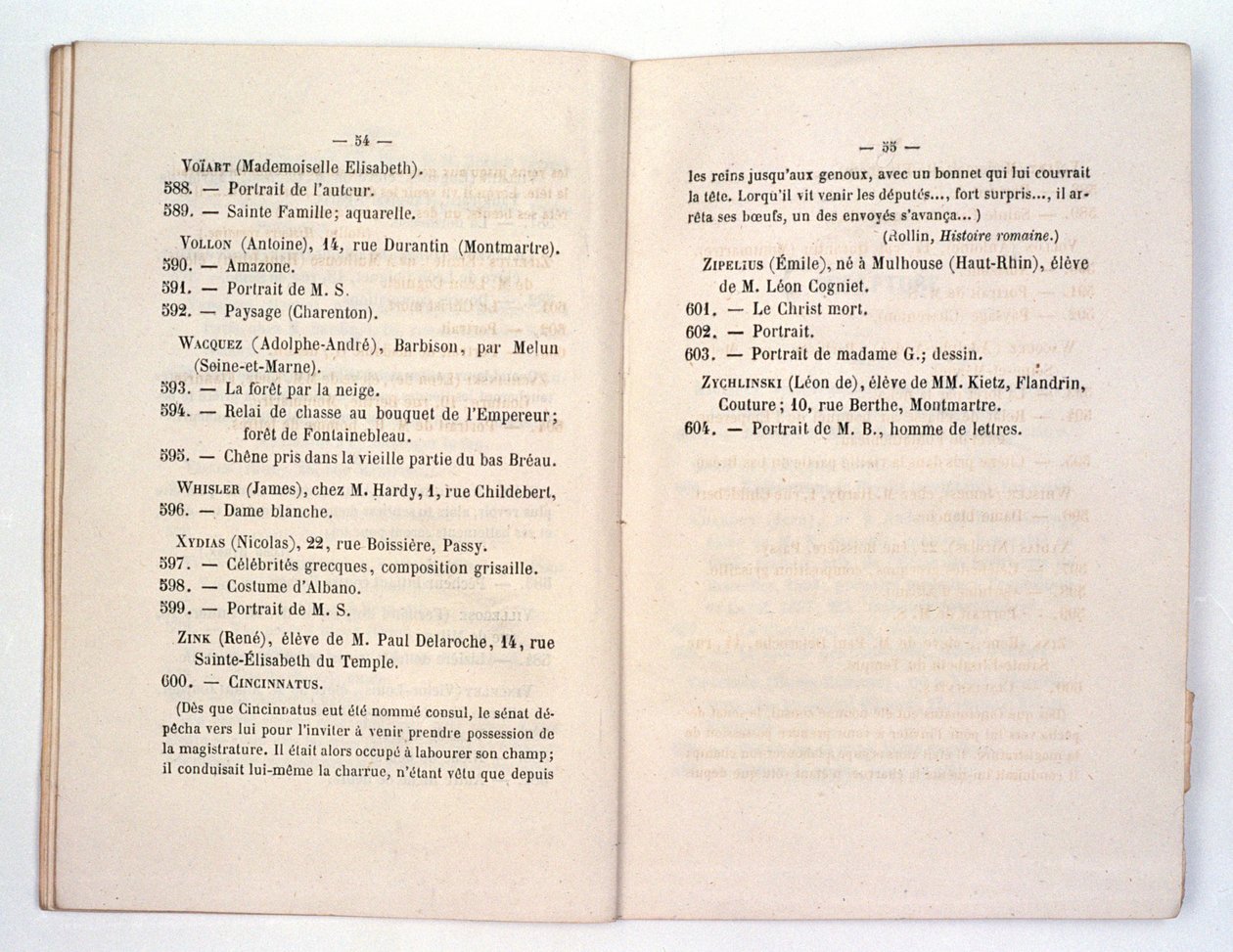 Eintrag im Salon des Refuses-Katalog für Whistlers Dame Blanche (Symphony in White No.1: The White Girl) 1863 von French School