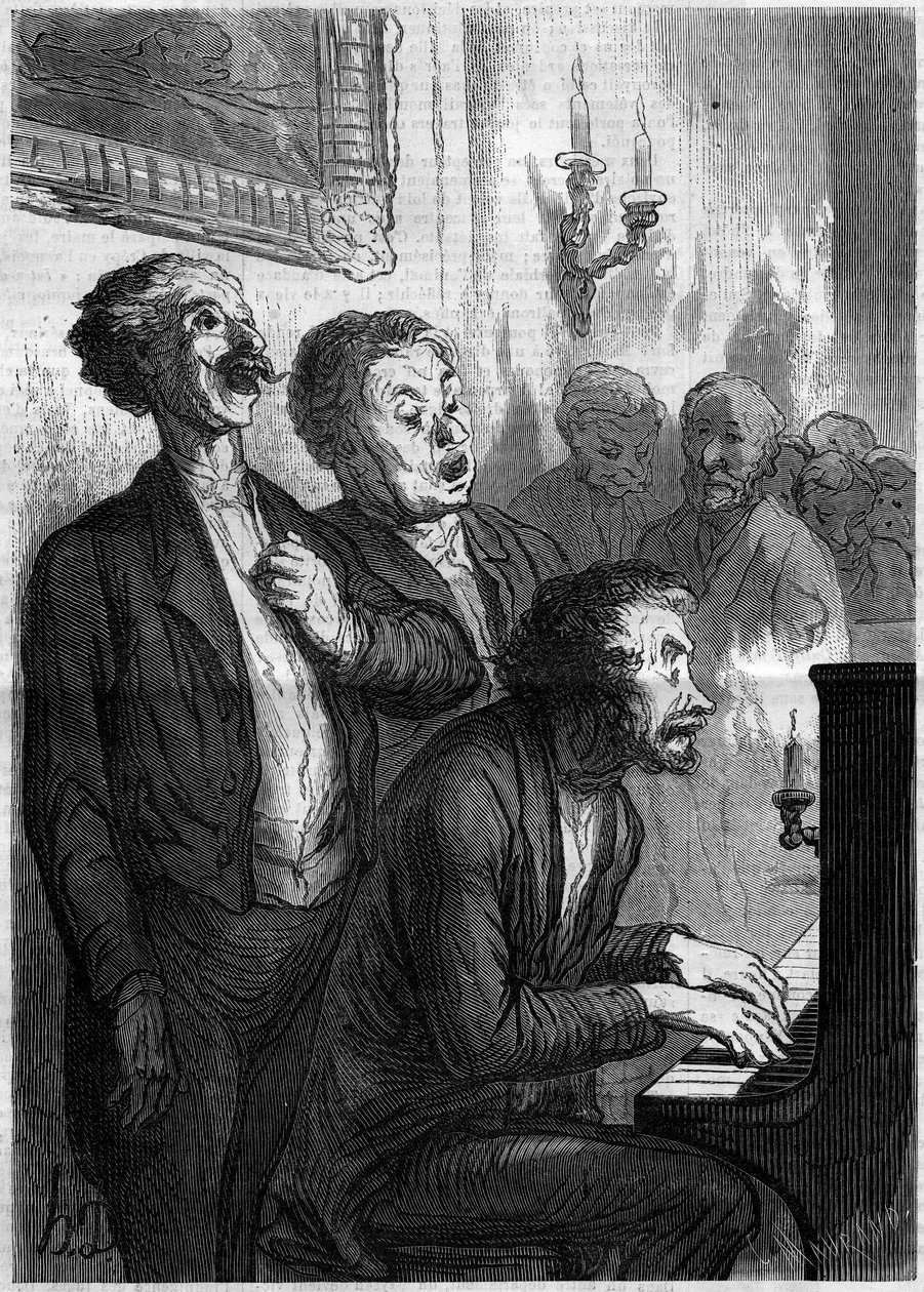 Salonsänger. Karikatur von Honore Daumier (1808-1879). Gravur in „Le Monde Illustré“ Nr. 290 vom 1. November 1862 von French School