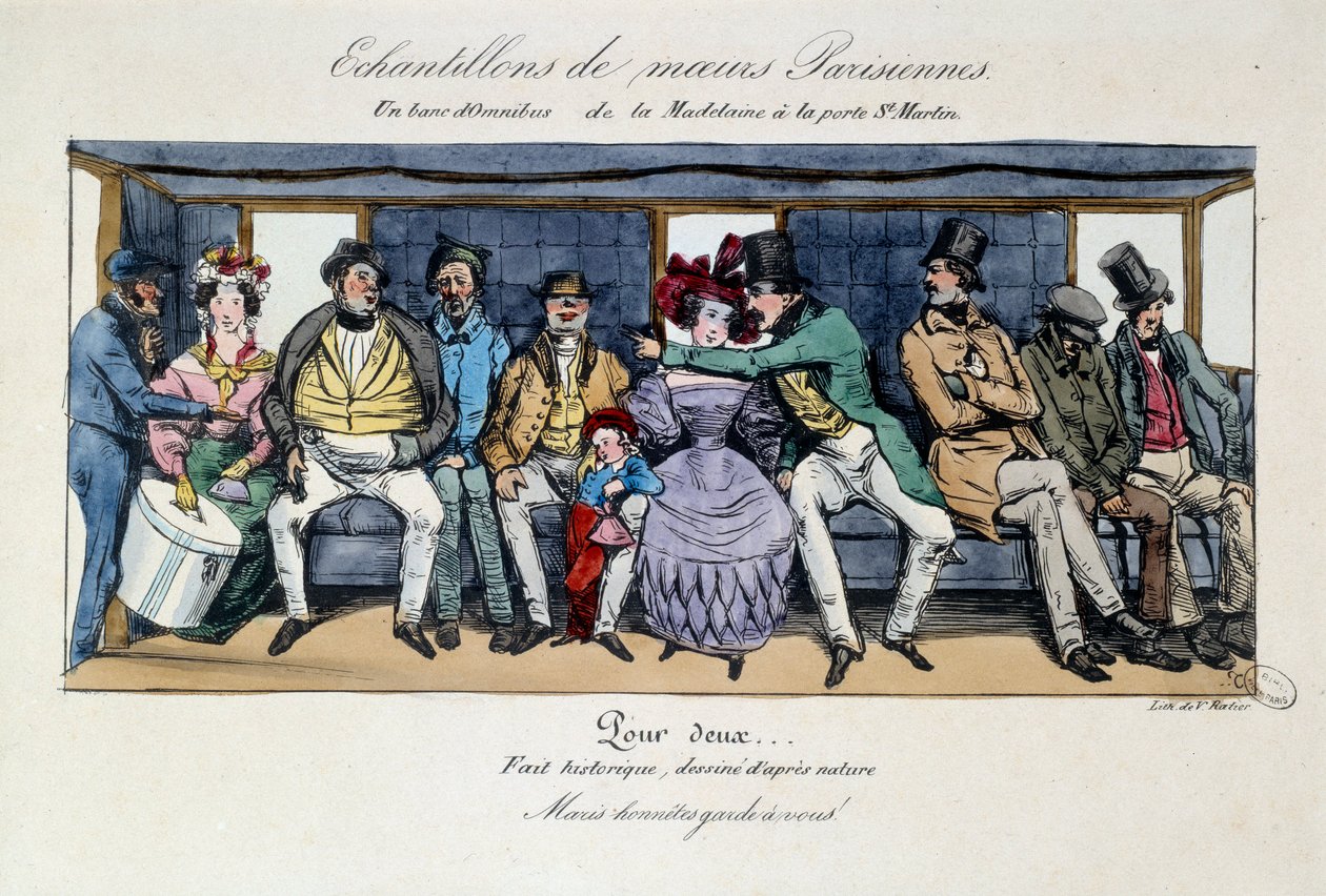 Beispiel Pariser Sitten: eine Bank des Omnibusses von der Madeleine zum Tor Saint Martin. Drucke des 19. Jahrhunderts. Paris, Musée Carnavalet von French School