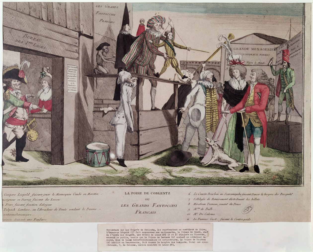 Satirische Karikatur über die französischen Emigranten in Koblenz und die Pillnitzer Deklaration, 1791 von French School