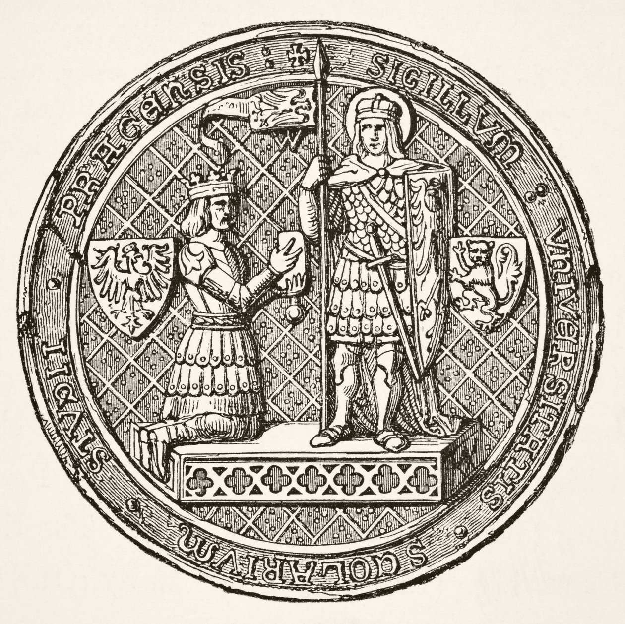 Siegel der Universität Prag, aus Wissenschaft und Literatur im Mittelalter von Paul Lacroix, veröffentlicht in London 1878 von French School
