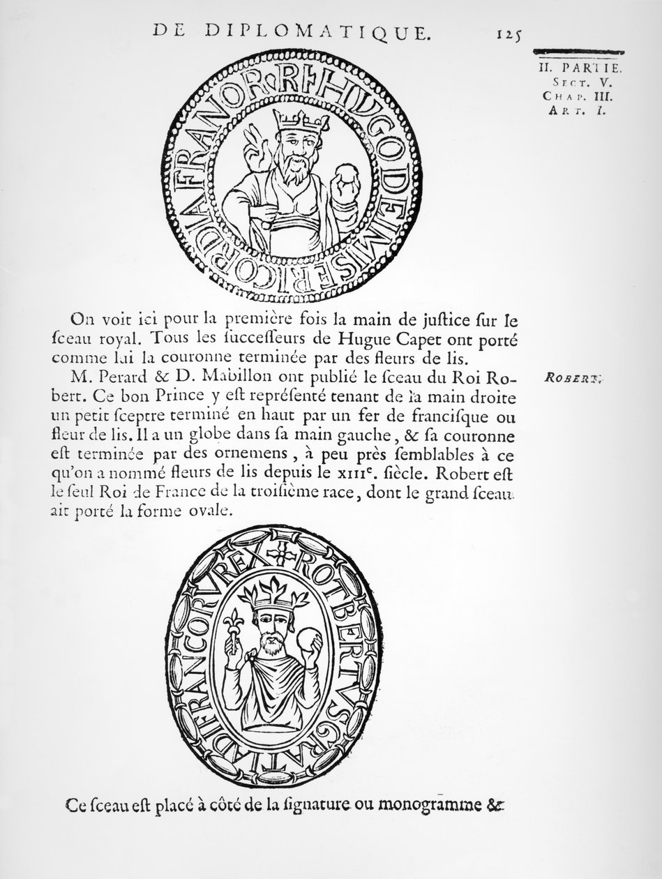Siegel von Hugues Capet (ca. 941-996) und Robert II (ca. 970-1031) der Fromme von French School