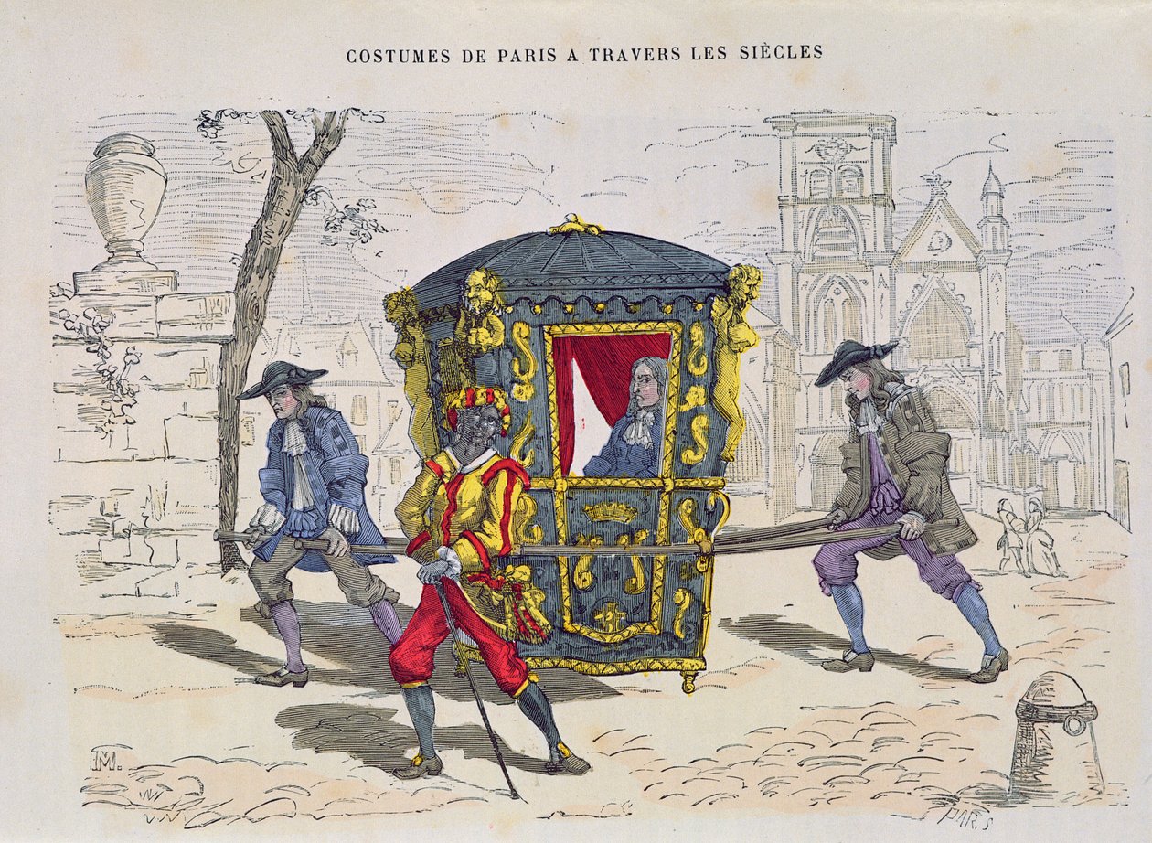 Sänfte im sechzehnten Jahrhundert, aus Costumes de Paris a Travers les Siecles, veröffentlicht 1887 von French School