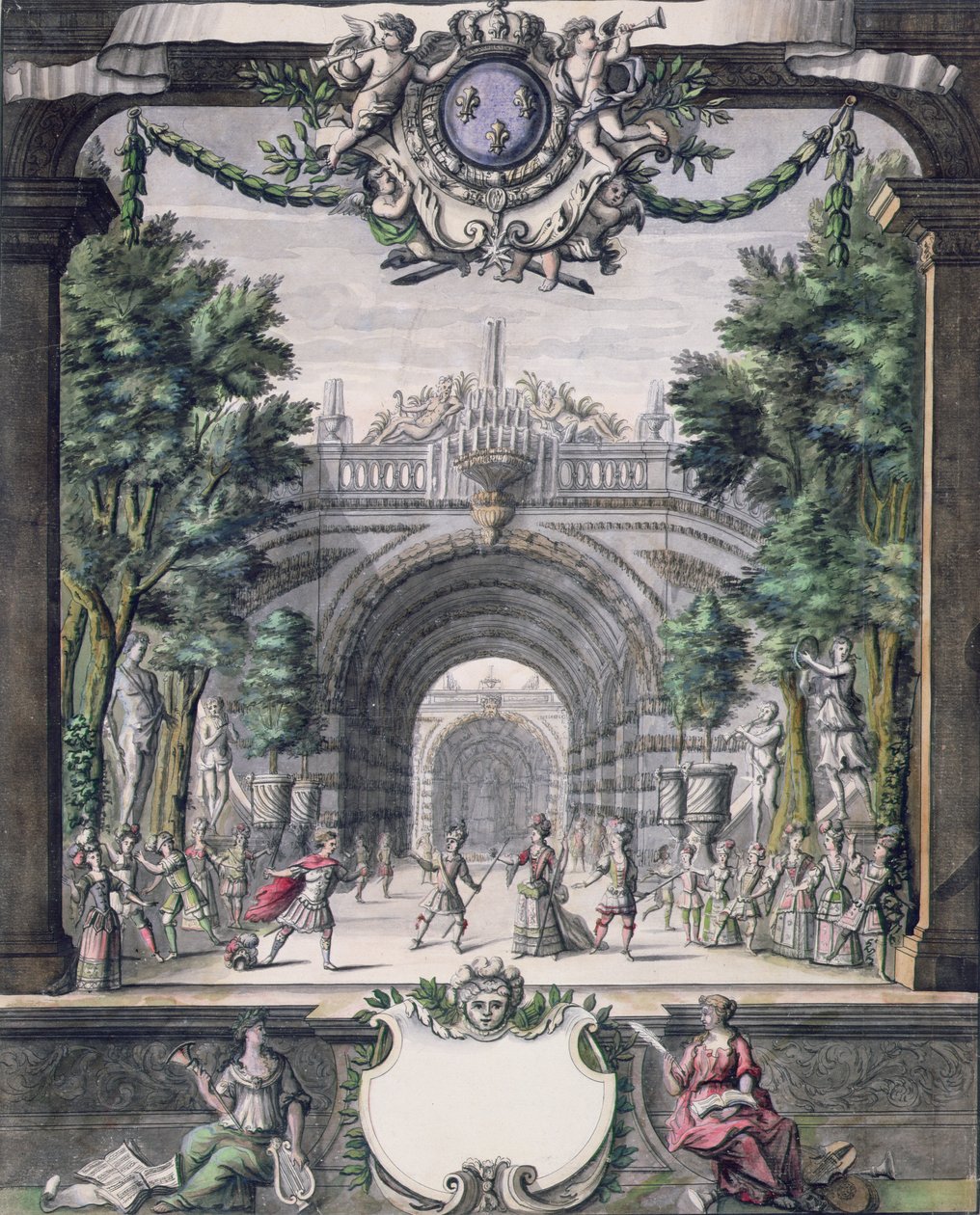 Bühnenbild für ein nicht identifiziertes Ballett, aus einer Sammlung mit dem Titel Menus Plaisirs du Roi von French School