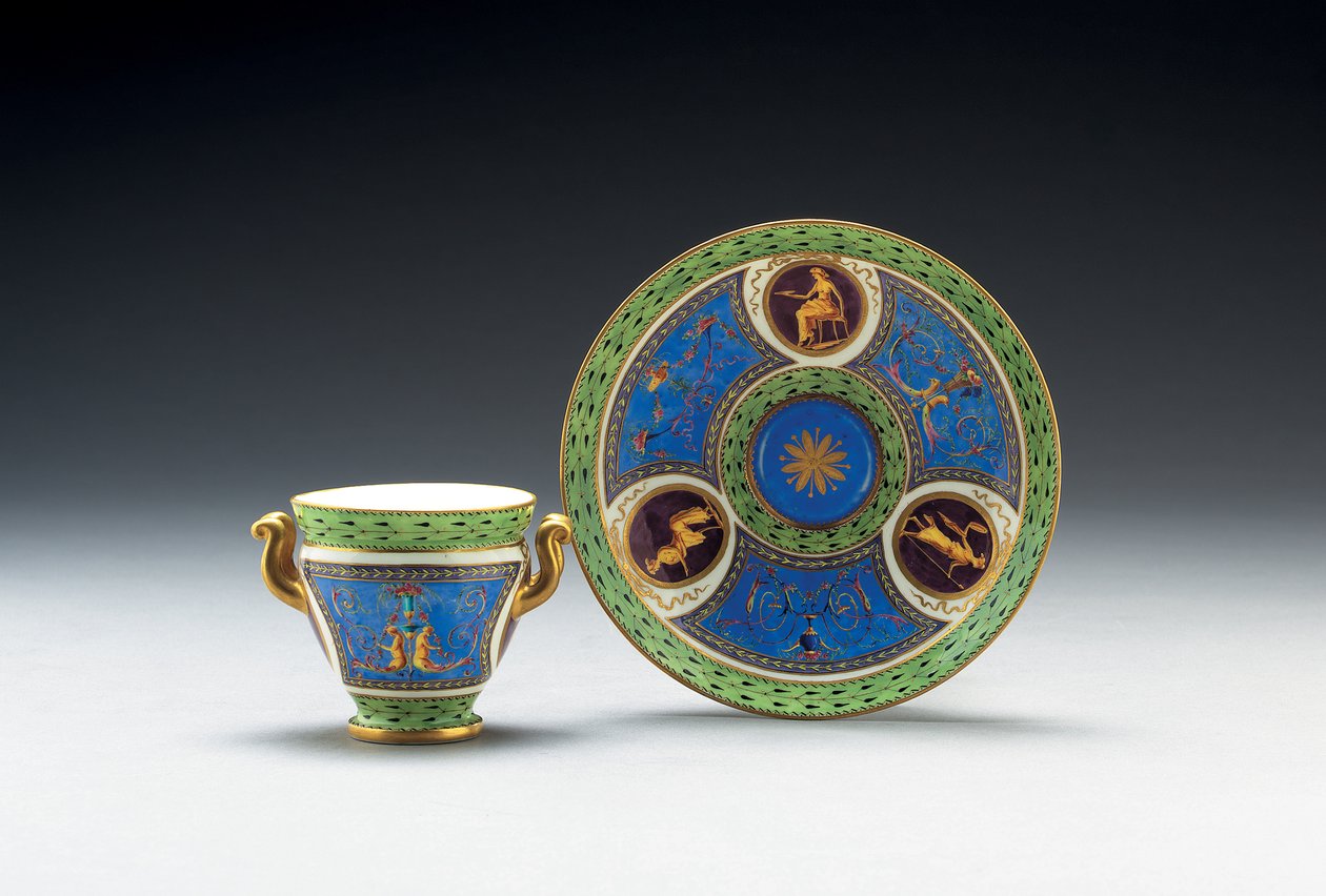 Sèvres blau-celeste und hellgrüne Tasse mit Untertasse, 1790 von French School