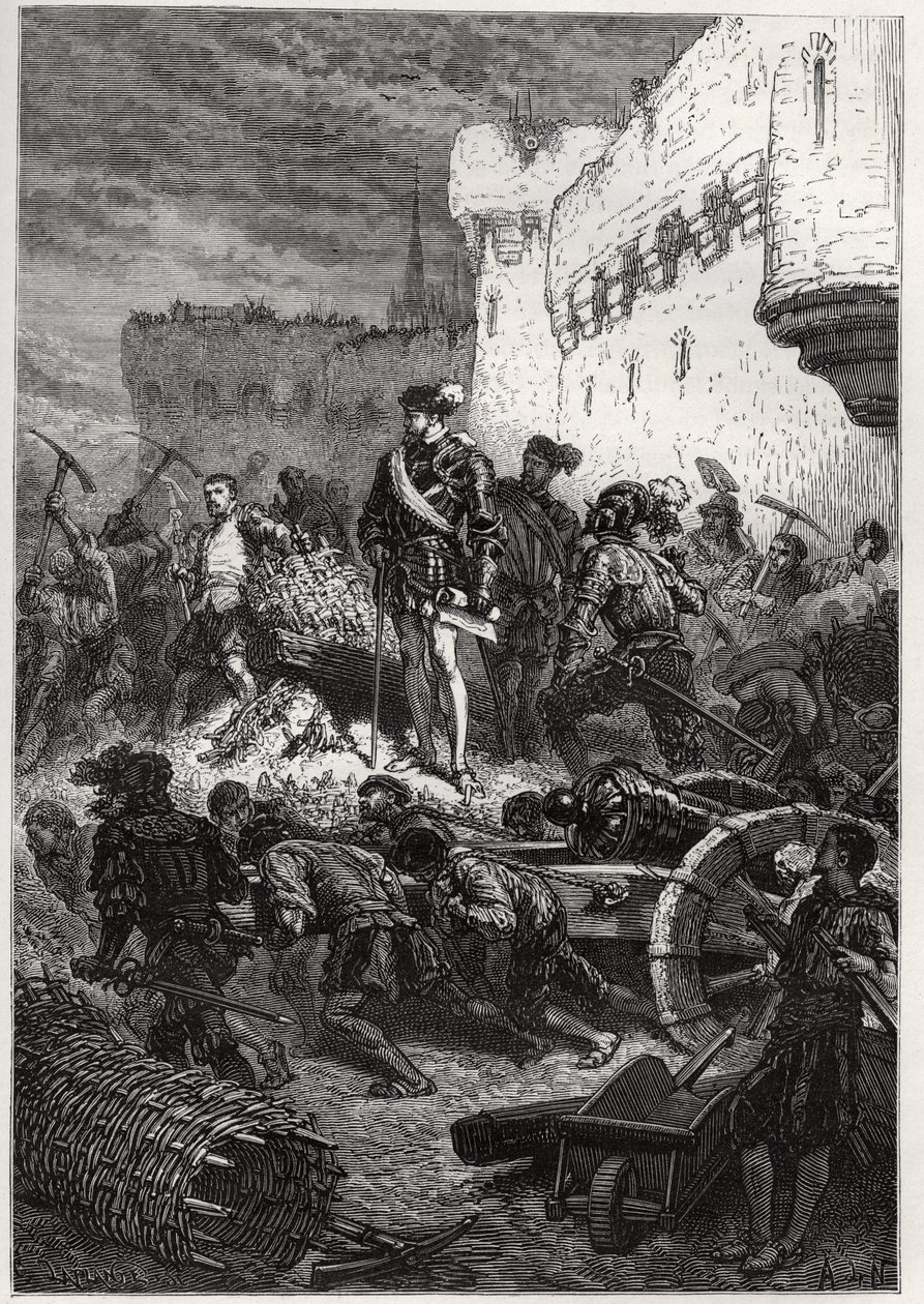 Belagerung von Metz (1552) - François de Guise und die Arbeiten an den Festungsmauern von Metz - Gravur aus „Die Geschichte Frankreichs erzählt meinen Enkeln“ - von François Guizot - 1872-1876 von French School