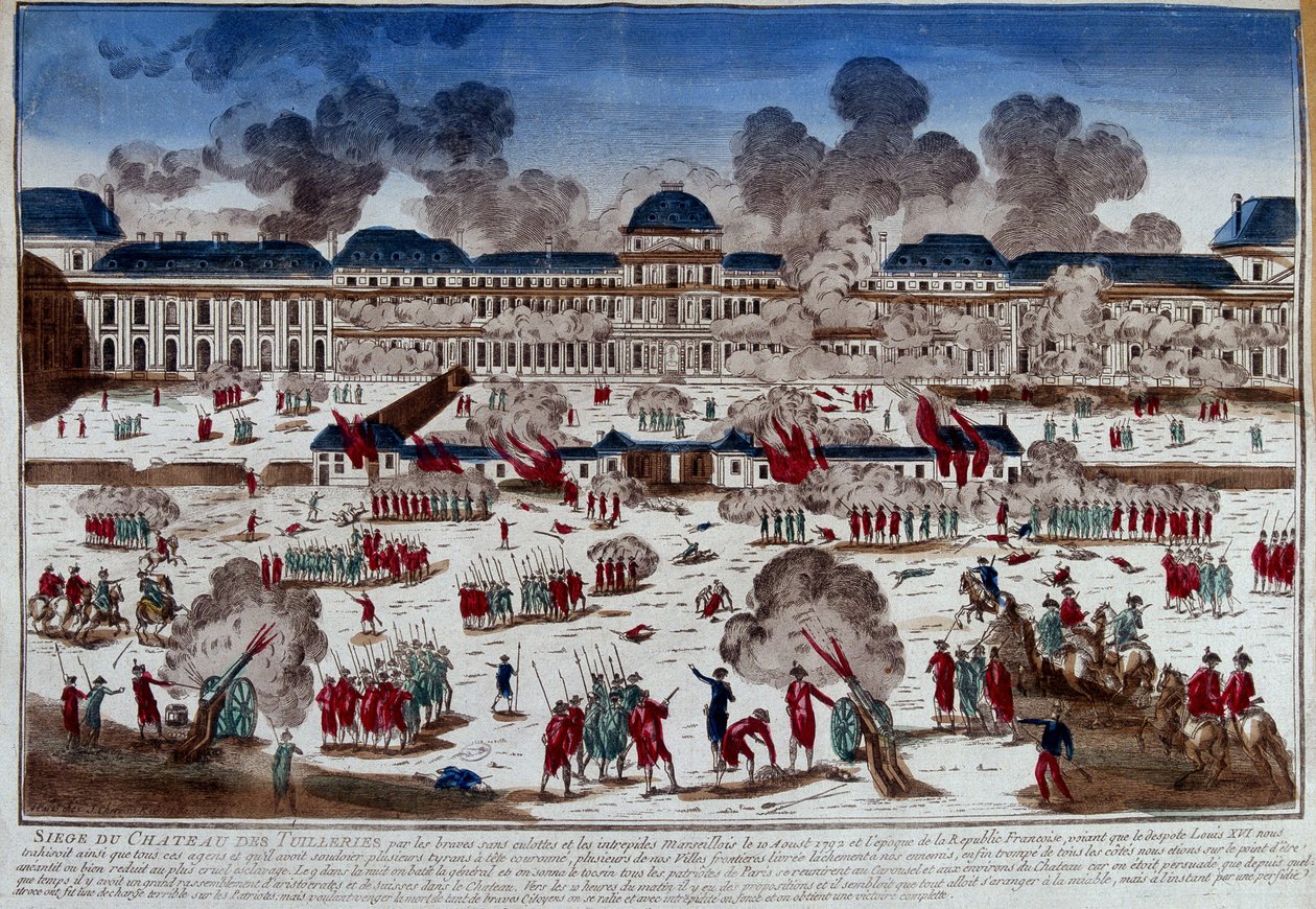 Belagerung des Schlosses (Palastes) der Tuilerien am 10. August von French School