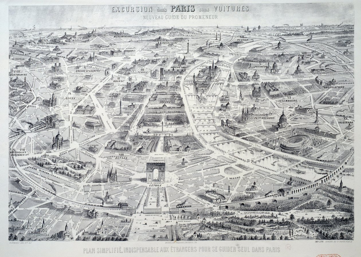 Vereinfachter Plan von Paris, unverzichtbar für Fremde, um sich allein in der Stadt zurechtzufinden von French School