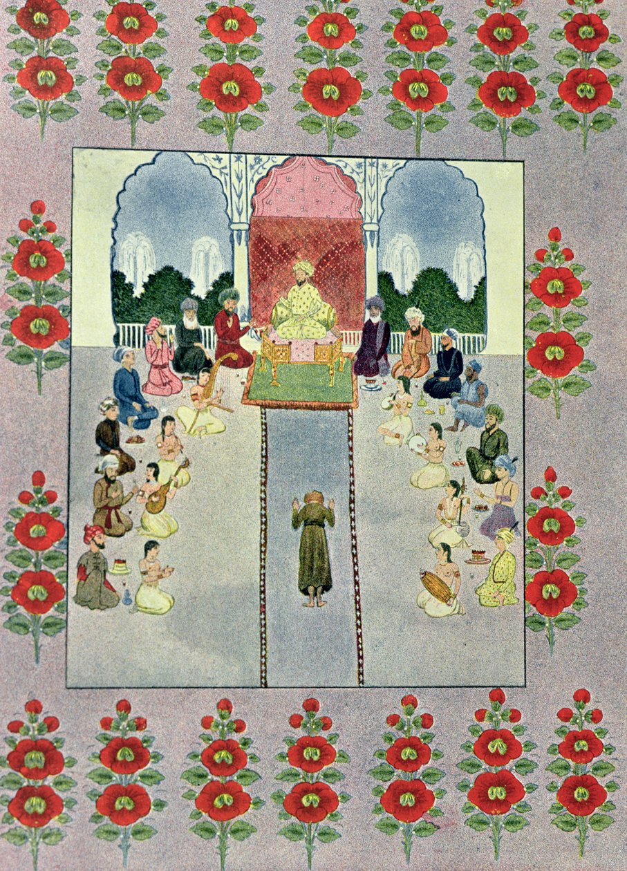 Sindbad der Seefahrer empfängt Sindbad den Träger, Illustration für Sindbad der Seefahrer, aus Tausendundeine Nacht, 1895 von French School