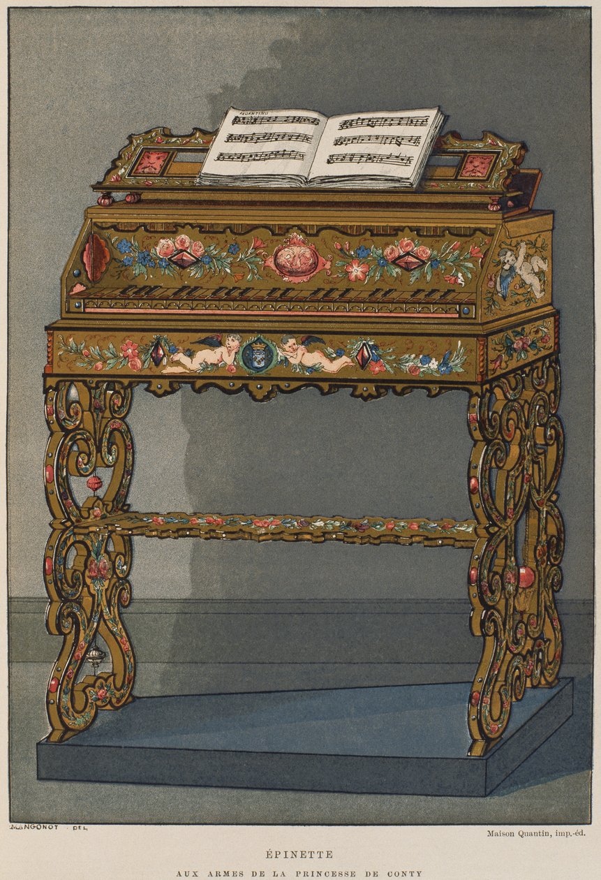 Spinett mit dem Wappen der Prinzessin von Conti, Illustration aus dem Dictionnaire de l