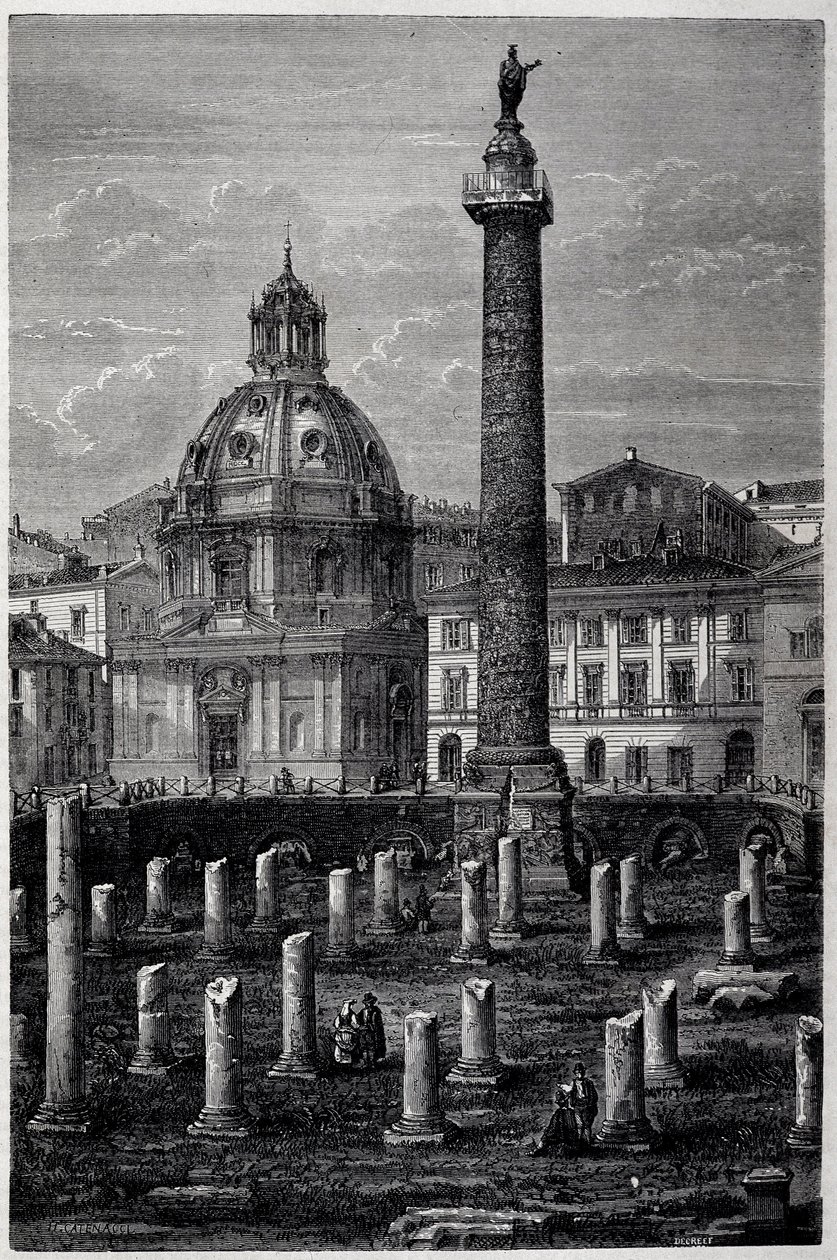 Platz und Säule des Trajan (Trajanssäule) und Ulpianische Basilika (Reise von Francis Wey 1864-1868) - in „Tour du Monde“ 2. Woche 1869 von French School