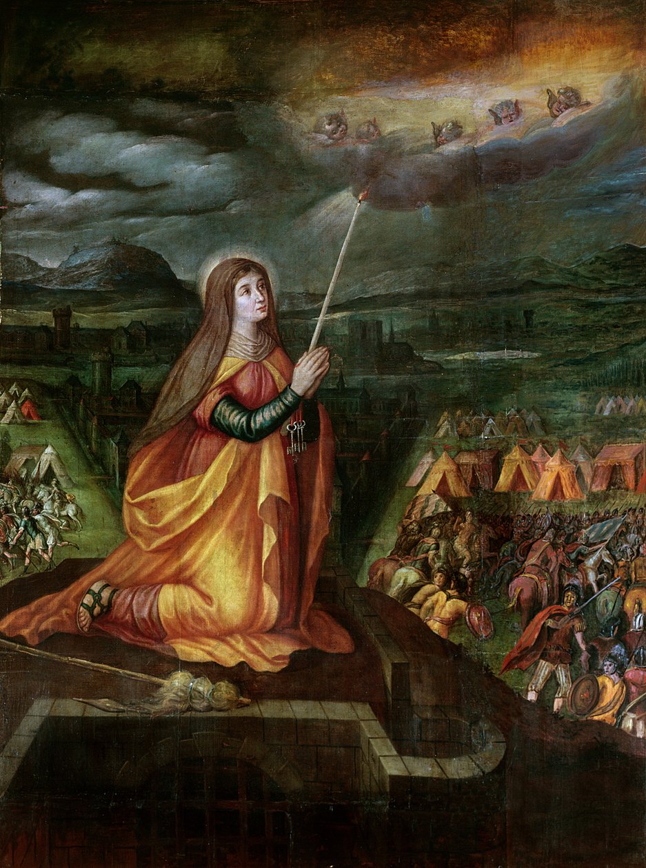 St. Genevieve betet, um das Kommen von Attila und seinen Hunnen abzuwenden von French School