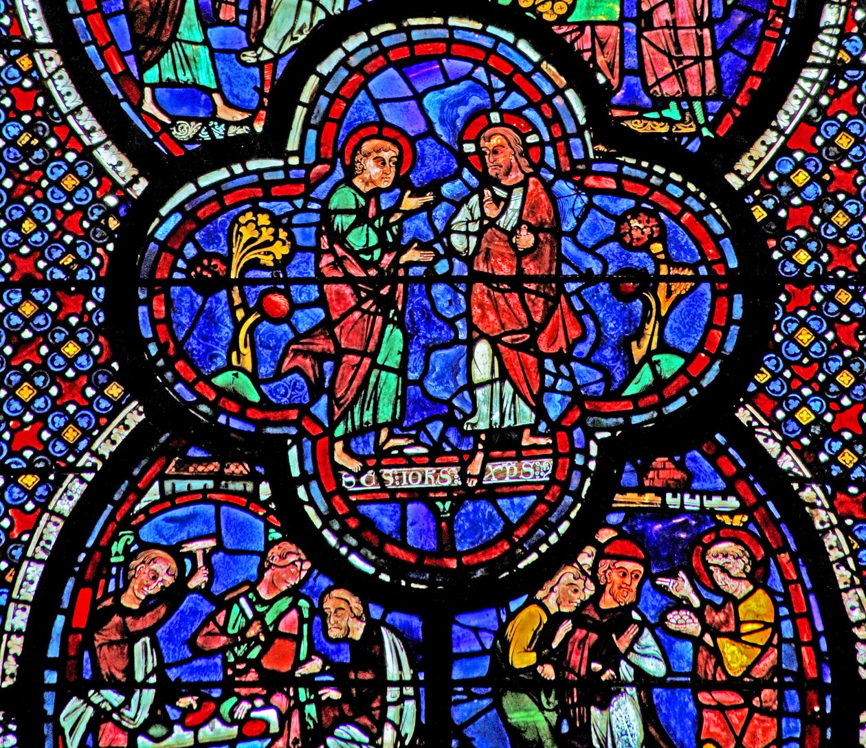 St. Johannes Fenster: Christus erscheint St. Johannes von French School