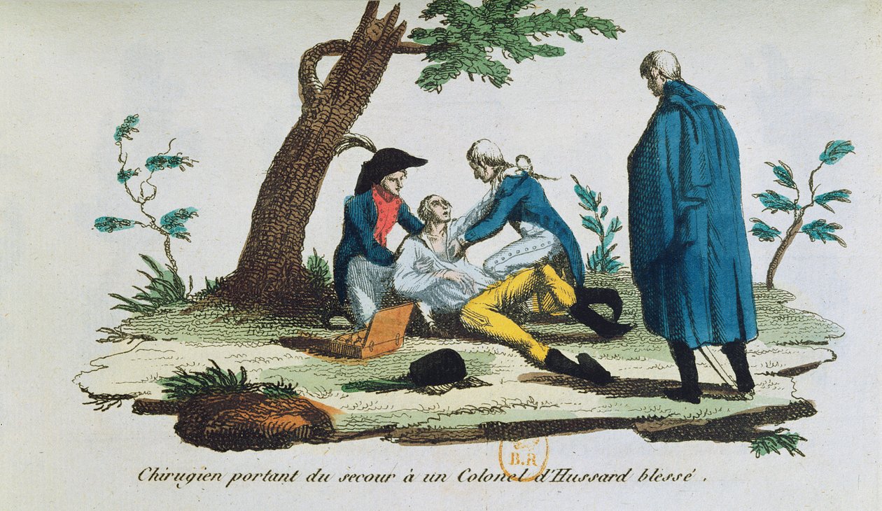 Chirurg operiert einen Oberst der Husaren auf dem Schlachtfeld von French School