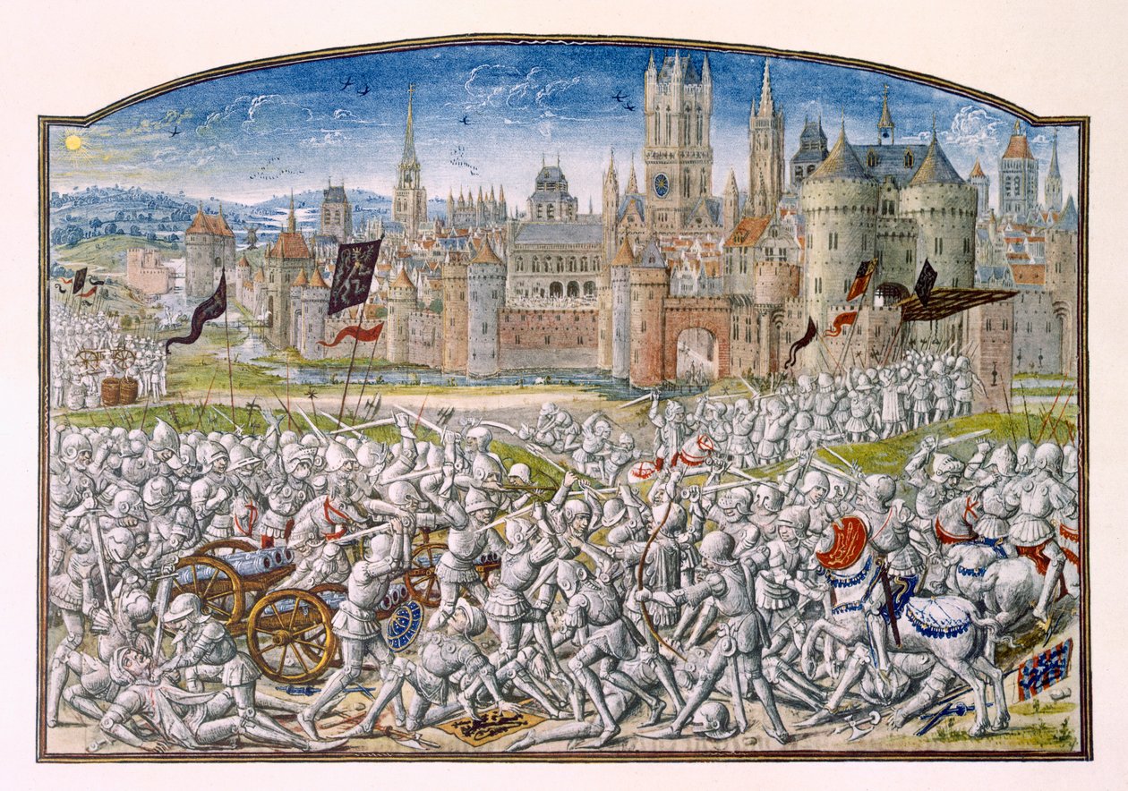 T.2 fol.287 Sieg der Einwohner von Gent unter der Führung von Philipp van Artevelde vor Brügge im Jahr 1381, aus Froissarts Chronik, 1472 von French School