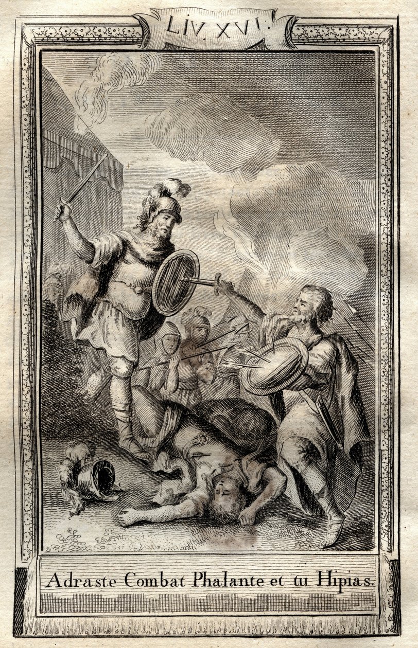 Telemachus überwindet Hippias - Gravur von 1798 von Monnet in „Les Aventures de Télémaque, fils d
