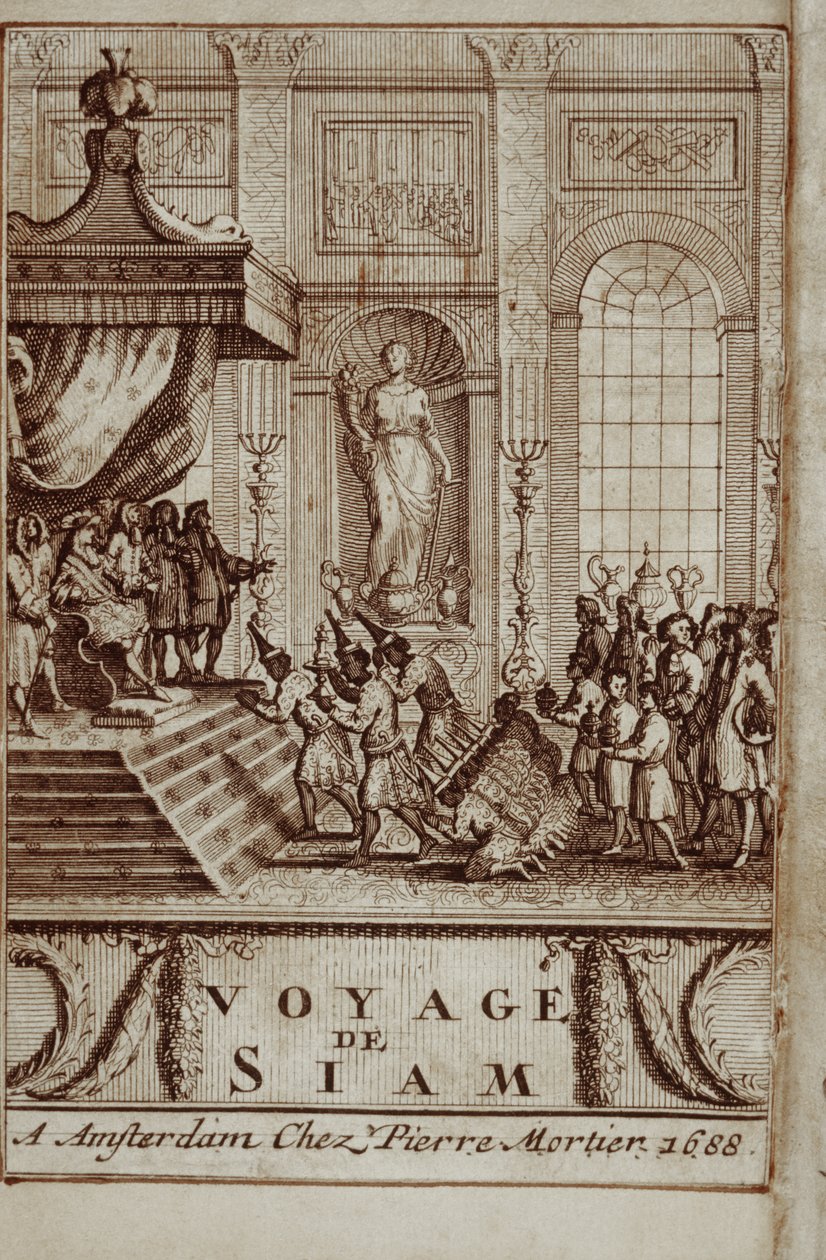 Thailändische Botschafter in Paris von Ludwig XIV. empfangen, Frontispiz zu Reise nach Siam von Guy Tachard, 1688 von French School