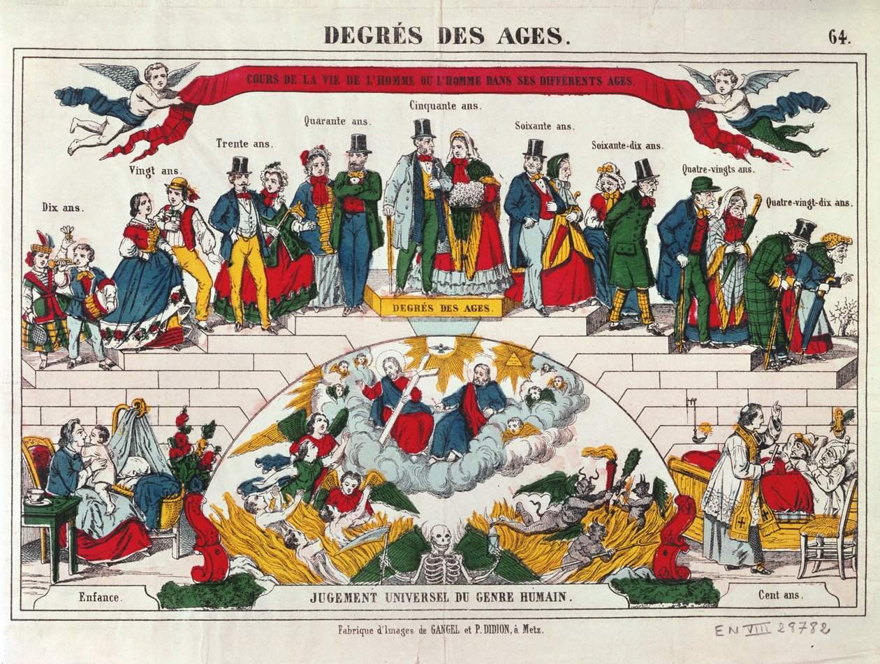 Die Lebensalter von Männern und Frauen, Imagerie Gangel, Metz, Mitte 19. Jahrhundert von French School