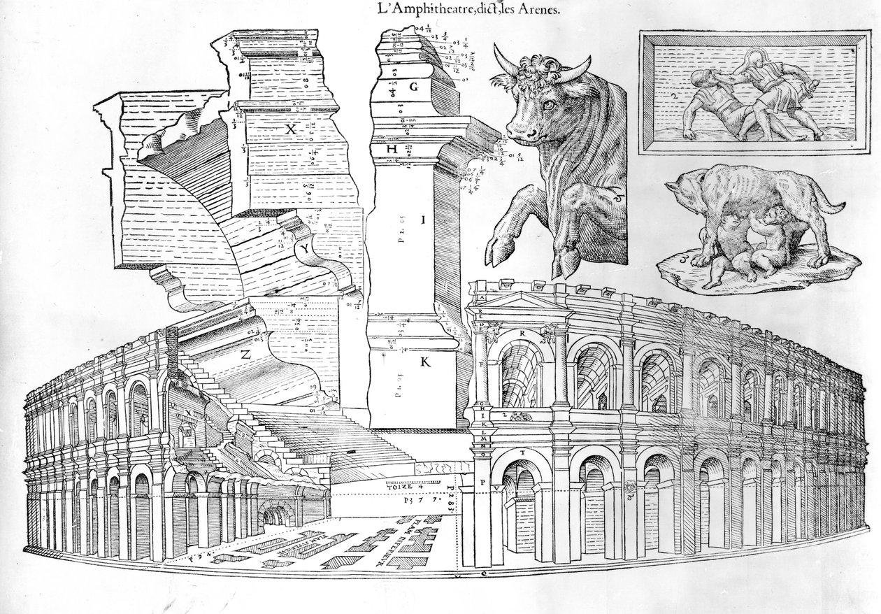 Die Arena von Nimes, Illustration aus Discours historial de lantique et illustre cite de Nismes von Jean Poldo d