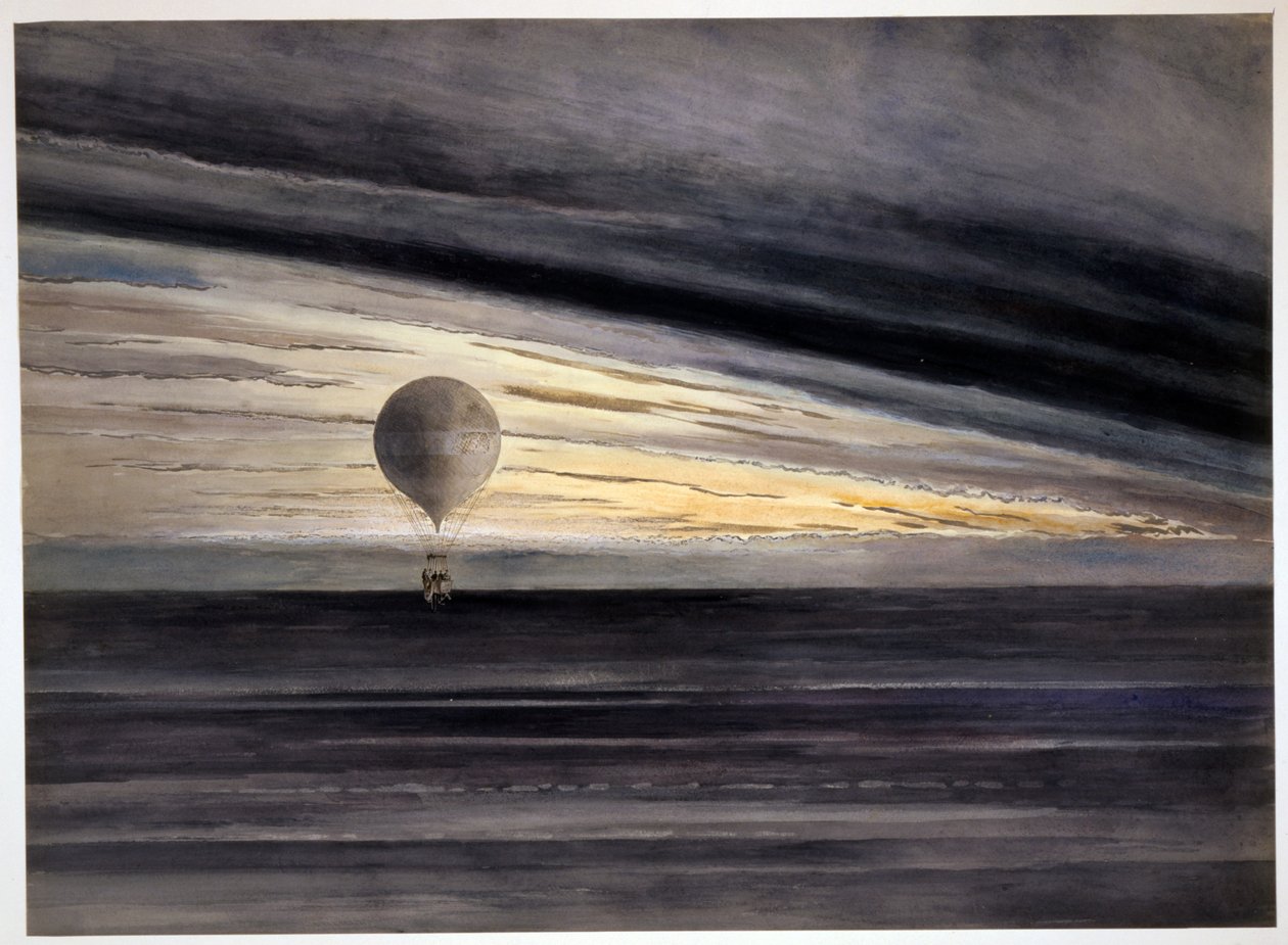 Der Ballon Zénith während eines Langstreckenflugs von Paris nach Bordeaux im März 1875, veröffentlicht 1875-1880 von French School